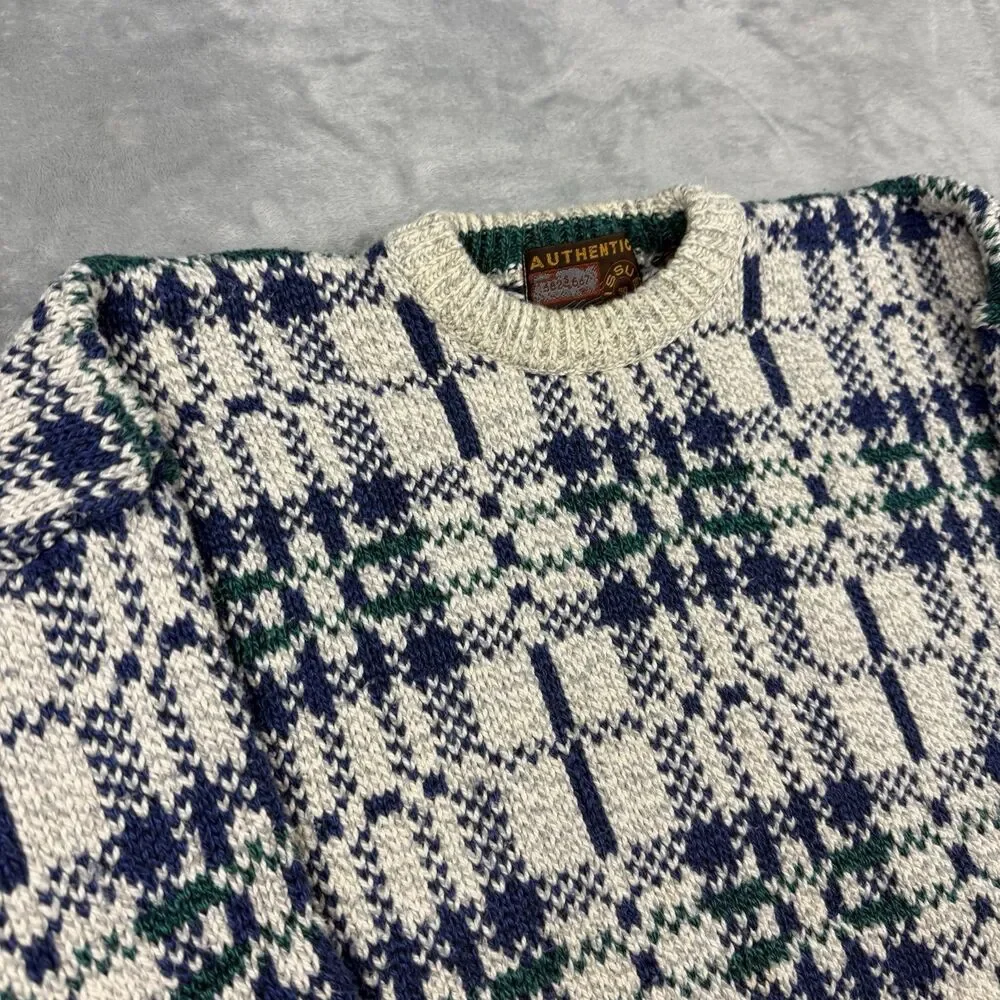Vintage Authentic Issue 100% Cotton Plaid Sweater Men’s XL USA Made